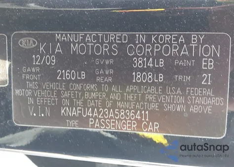 2010 Kia Forte Ex из США, поврежденный, VIN KNAFU4A23A5836411